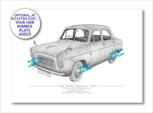 Ford prefect 107e hand drawn - ford,