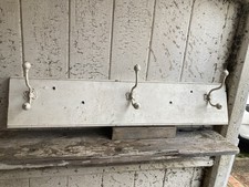 Antique boot room coat hooks 3 off ball end type on back board