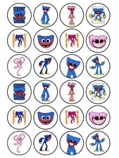 24 x Personalised Kids Huggy Wuggy Cup Cake Toppers Rice Paper Icing