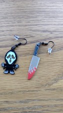 Horror Mismatched Scream Villain & Bloody Knife Black Hook Coloured Earrings  