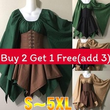 Enchanting Medieval Women Woodland Elf Fairy Dress Corset Set For Halloween
