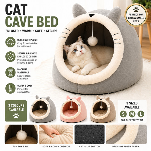 Cat cave bed plush l - s, m