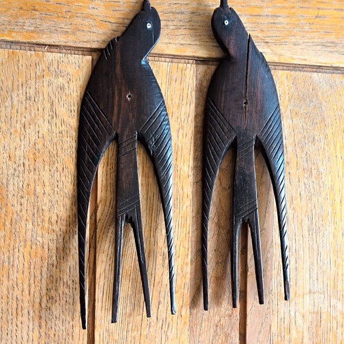 Pair carved wooden bird - of,