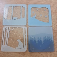 Lakeland 4 Polar Bear Glass Coasters Stack Magical 3D Winter Scene Silicon Feet