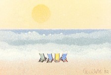 Tina Cole - 20th Century Gouache, Deck Chairs on the Sand