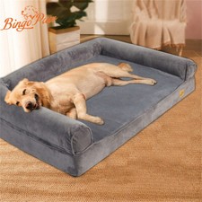 Jumbo Plus Orthopedic Dog Bed Large Pet Lounger Big Couch w Pillow Soft Bolster