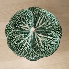 VINTAGE EMERALD GREEN CABBAGE LEAF 4 SECTION SERVING PLATTER
