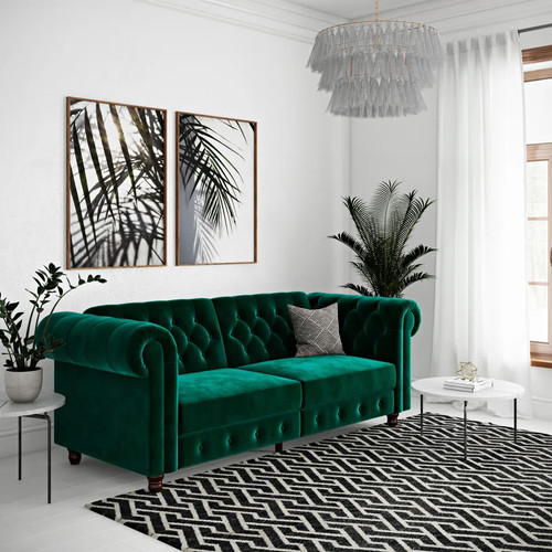 Velvet chesterfield sofa - sofa, bed