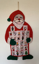 Vintage Santa  Advent Calendar Red Fabric Tree With 2.5"  Pockets  Hanging Loop