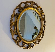 Vintage Rococo Baroque Style Wall Mirror Bevel Edge 52cm Gold Gilt Round Mirror