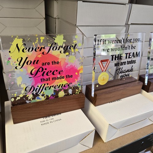 Acrylic sign with wood stand - acrylic,