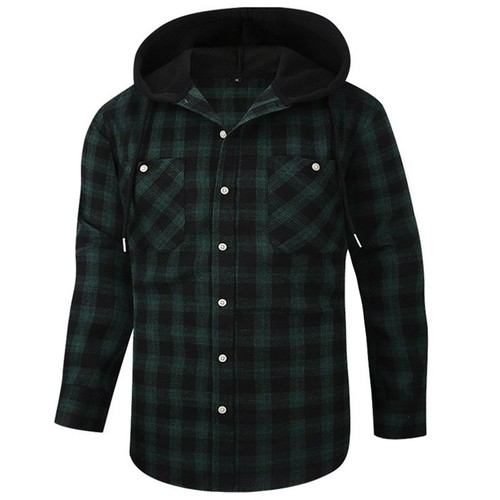 Mens checked hooded shirt - checked,
