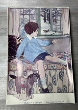 Vintage ANNE ANDERSON Christmas A Robin At The Window Print Nursery Retro