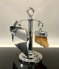 Vintage Chrome Table/Desktop Crumb/Dust Pan & Brush On Stand - 19cm Tall