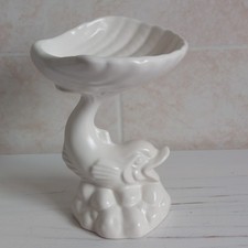 VIntage Dartmouth Pottery Soap Dish Trinket Dish Dolphin Shell Pedestal White