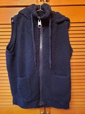 Bon Prix Woman's Warm Navy Chunky Fleece Hooded Gilet Waistcoat Size L