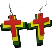 Rasta Jamaican Earrings Handmade Womens Cross Crucifix Jamaica Africa Earrings