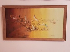 Vintage Oil Painting On Board 'Horse Race', Signed By Scottish Artist Anne Brown