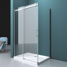 Shower Enclosure Frameless Glass Sliding Door with Side Panel Corner + Tray 8mm