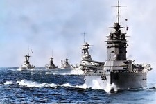 ROYAL NAVY NELSON CLASS BATTLESHIP HMS RODNEY LEADS THE LINE