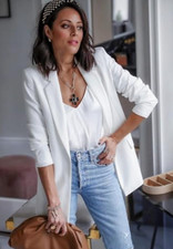 The Drop Women's Blake Long Blazer Jacket Ivory White Medium UK Size 12 - BNWT