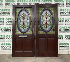 STAINED GLASS FRONT DOOR SIDELIGHT 1930s ANTIQUE WOODEN RECLAIMED WOOD LEADED