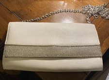 New Look Ladies white Handbag, clutch with Long chain Strap, Diamanté detail