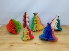 Vintage 1950s Christmas Xmas Honeycomb Paper Decorations Bundle - Bells 