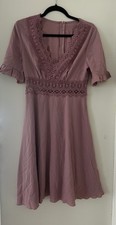 Ladies Dusky Pink Summer Occasion Party Dress With Lace Detail Trim Size S