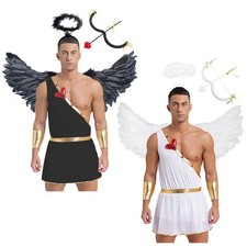6Pcs Men Cupid Costume One-Shoulder Bodysuit Set Valentine Halloween Theme Party