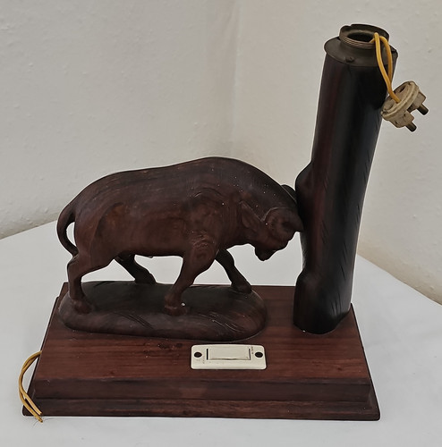 Carved wooden bull - bull, table