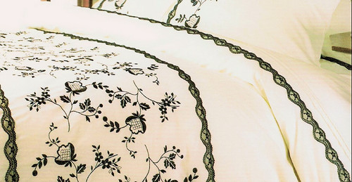 Cream black embroidered amor - embroidered,
