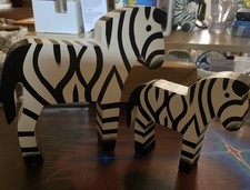 Wooden Zebras 2 Ornaments Home Decoration Mum & Foal