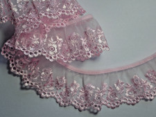 Pretty Pink Gathered Embroidered Tulle Lace Trim 2.25”/5.5cm PER METRE