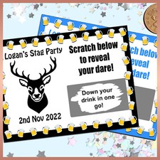 10 x Personalised Stag Do DARE SCRATCH CARDS Party Game Night - Beer Mugs
