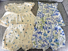 Next Baby Girls Blue Floral T-Shirt & Shorts Set x2 Up to 1 Month New - No Tags