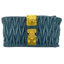 Miu Miu Matelasse Leather Clutch Bag Turquoise Quilted Vintage Authentic