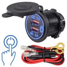 12V 24V QC3.0 Car Quick Charge Dual USB Waterproof Outlet Socket Power Wire.