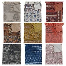Hand Block Printed 100% Cotton Kilim Tassel Hand Woven Throw Coverlet 120x180 cm