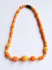 Vintage Art Deco Bakelite carved Orange Green Beaded Necklace