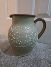 DENBY STONEWARE FERNDALE PATTERN SAGE GREEN WHITE SCROLLED TUBELINING LARGE JUG