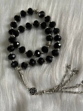 Black & Silver Islamic Prayer Beads, 33 Beads 12mm Tasbih, Misbaha, Tasbeeh