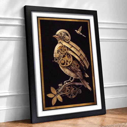 Steampunk bird framed wall art - bird,