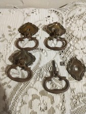 Set Of 4 Vintage Metal Drawer Drop Pulls Handles - Separate Back Plates - Nuts