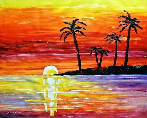 Leonid afremov sunset over - leonid, afremov-"sunset