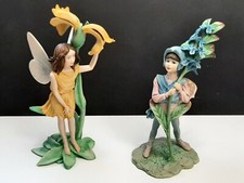 Lovely set of 2 late 80s Border Fine Arts Flower Fairy figurines - IRIS & BUGLE