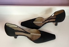 Vero Cuoio Vitulla Moda Black Leather Evening Diamanté T-Bar Shoes Size 4