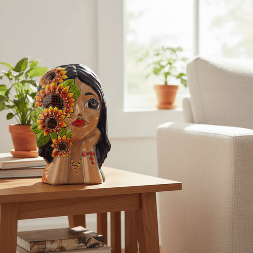 Talavera lady face planter - lady,