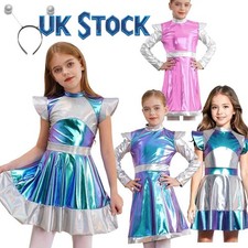UK~ Kids Halloween Alien Costume Girls Outer Space Cutie Costumes Alien Dress