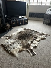 Reindeer Hide Rug Natural Brown Cream, Scandinavian Cabin Decor